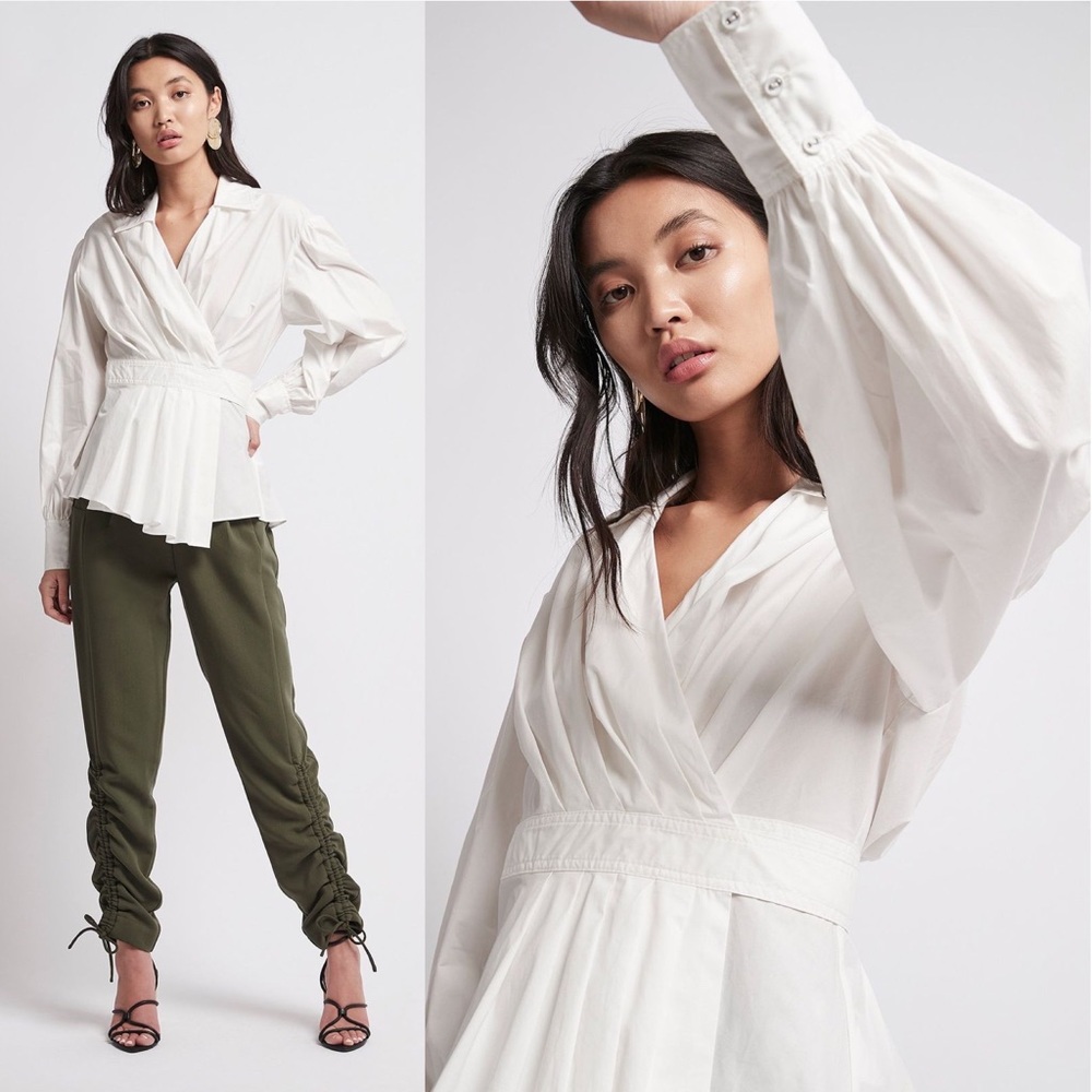 AJE Mottled Wrap White Blouse Top